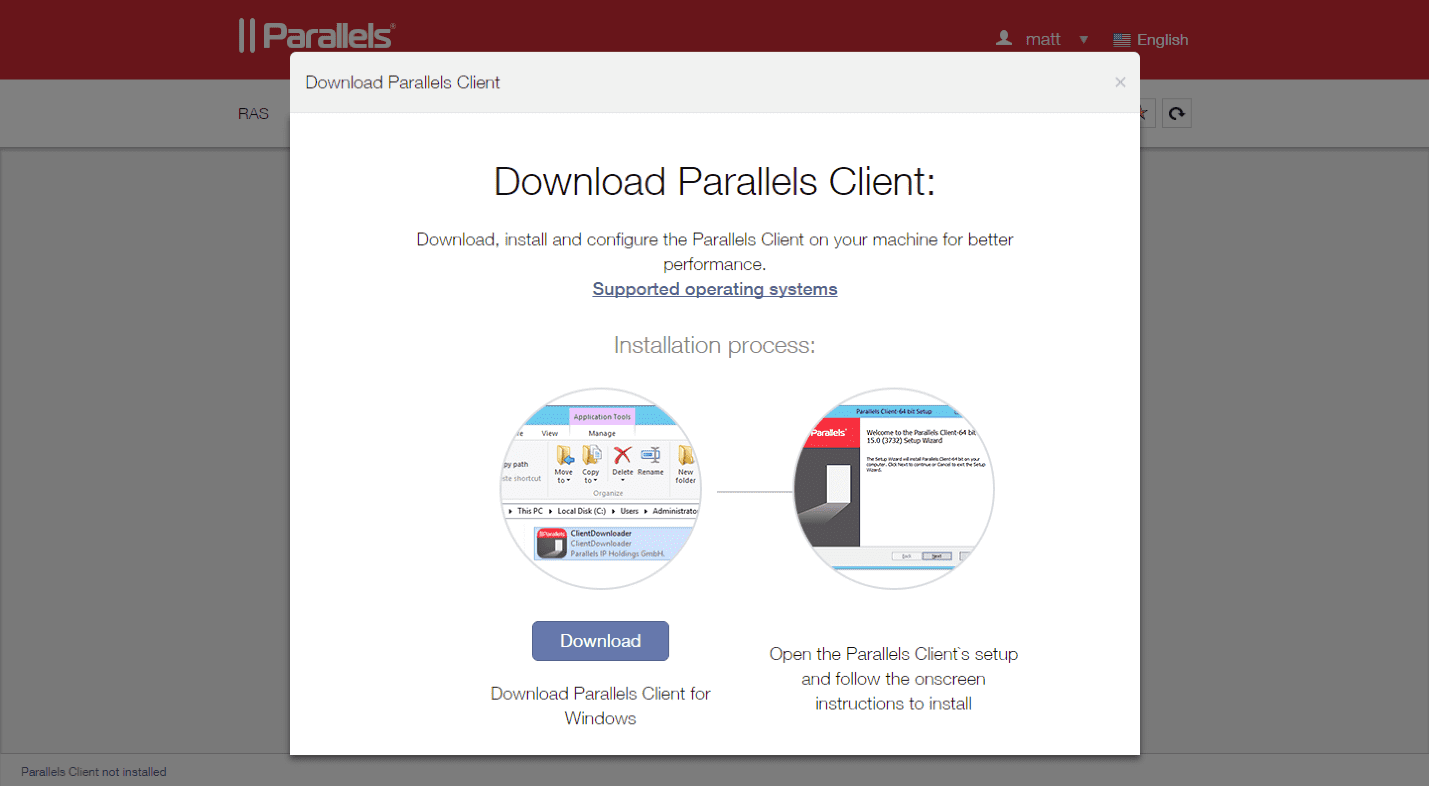 parallels client install